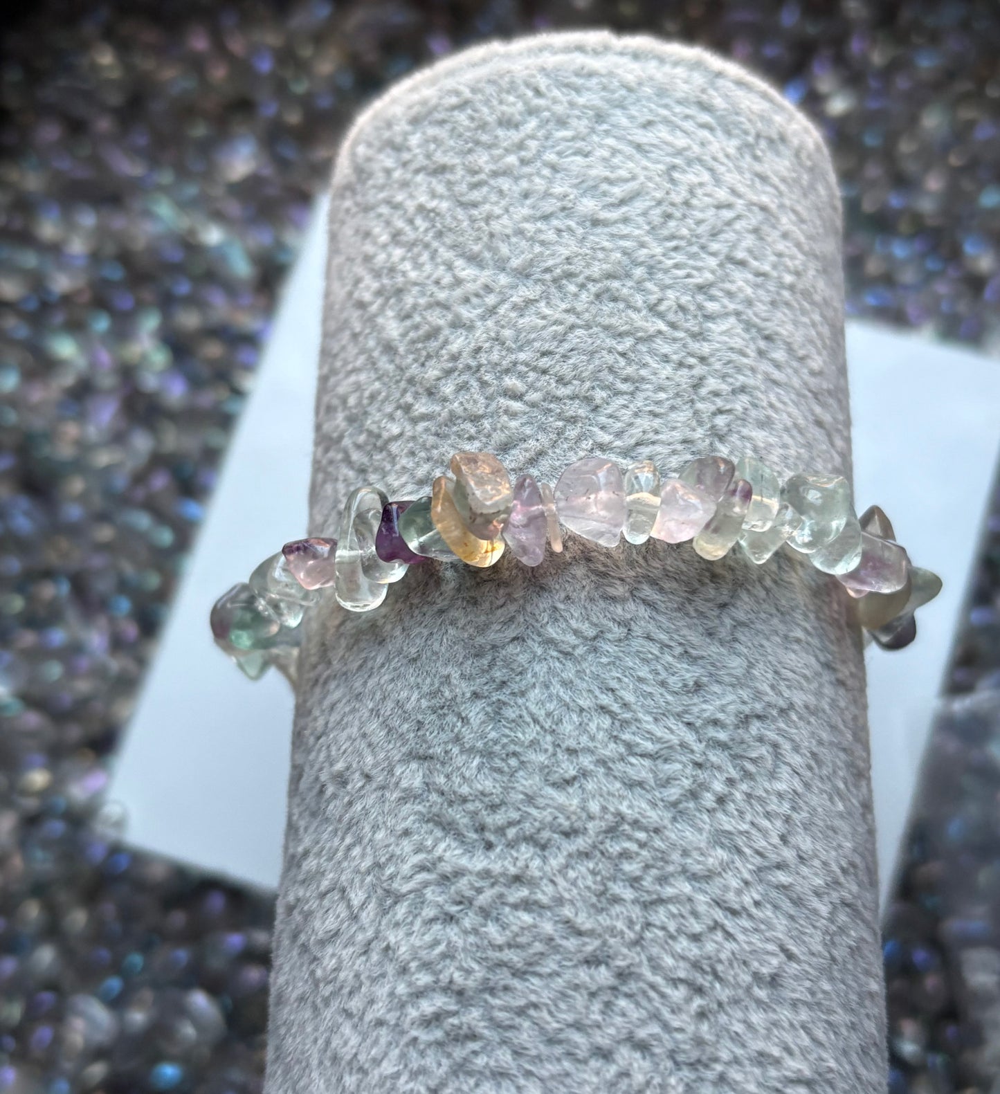 Rainbow Fluorite rough crystal gemstone stretch bracelet