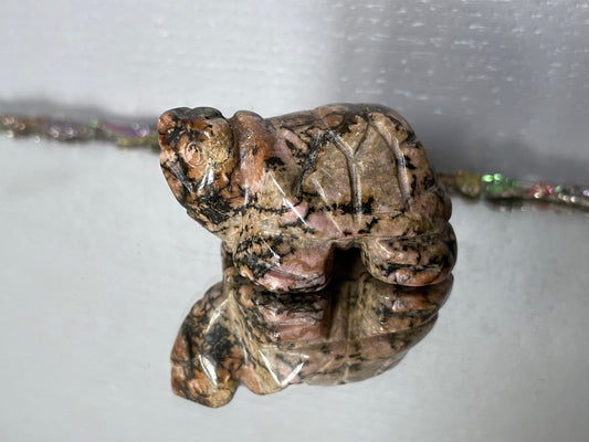 Rhodonite Gemstone Crystal Turtle Animal Carving Small