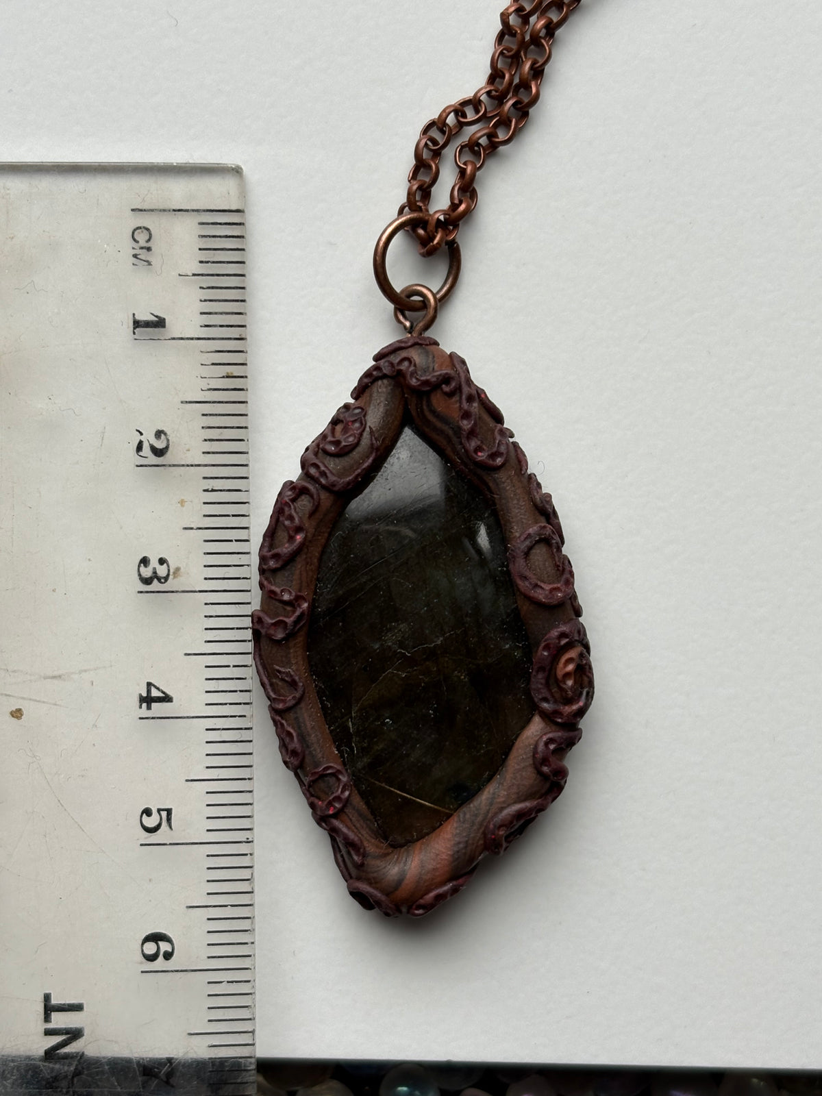 Purple Gold Labradorite Crystal Gemstone Clay Pendant Copper Necklace