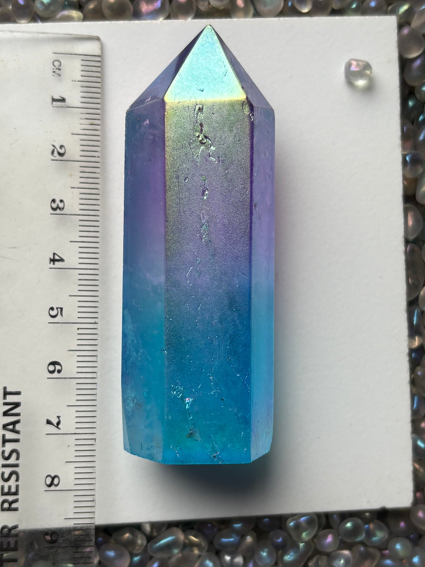 Purple & Aqua Blue Hybrid Aura Quartz Crystal Gemstone Tower Point (2)