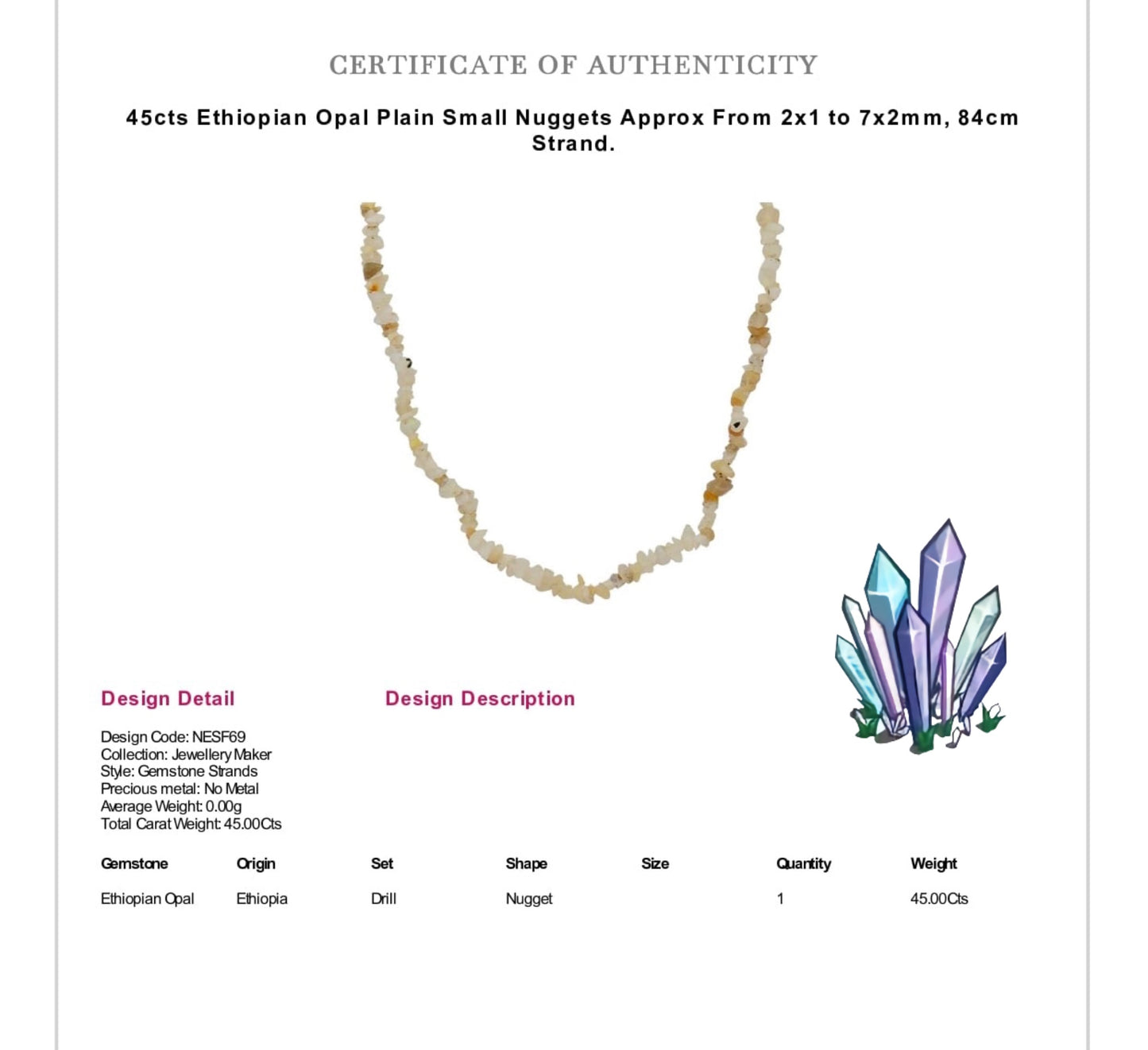 Ethiopian Opal Rough Crystal Gemstone Chip Bar Necklace