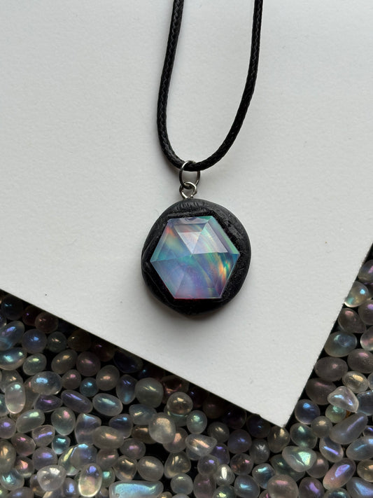 Hexagonal Aurora Opal Doublet Crystal Gemstone Necklace