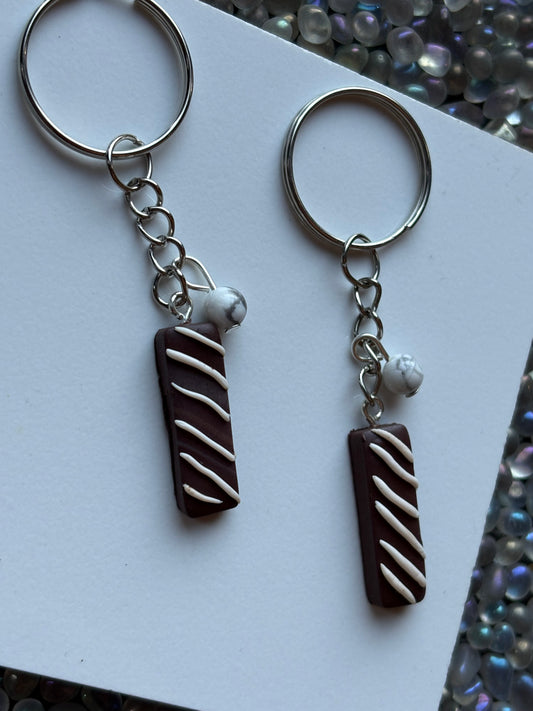 Chocolate Candy Bar Clay & Howlite Crystal Gemstone Keychain (Silver)