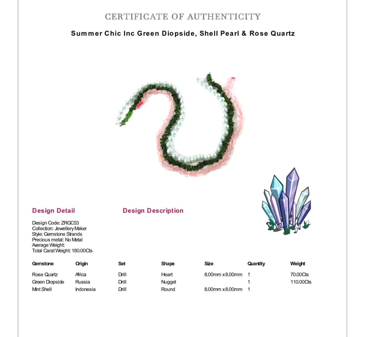 Diopside Crystal Gemstone Leafy Wreath pendant silver Necklace (Certified)