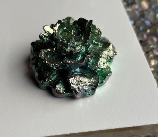 Teal Bismuth Crystal Small Rose Flower Metal Art Sculpture