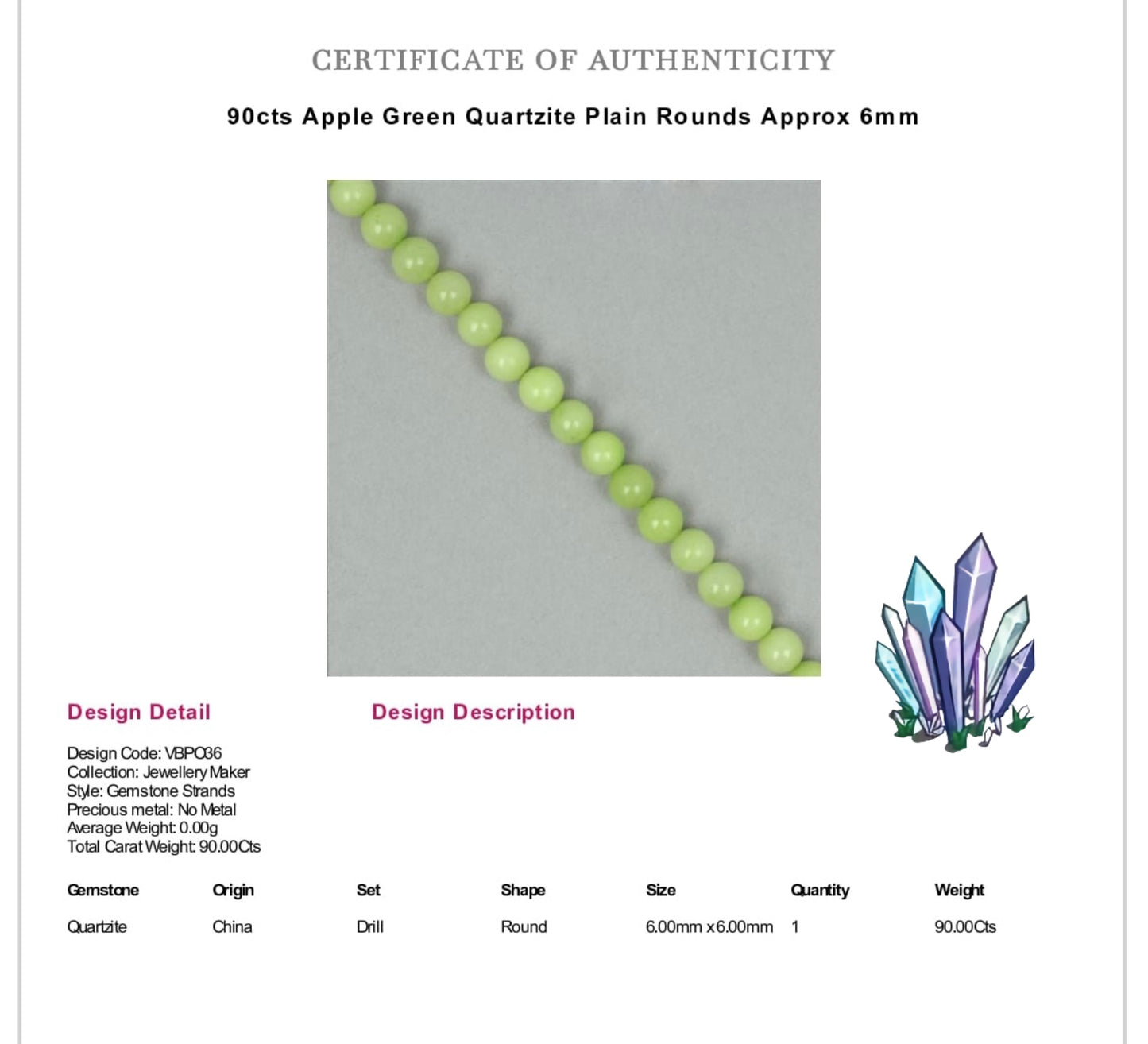 Apple Green Quartz Crystal Gemstone Back Detail Necklace (Certified)