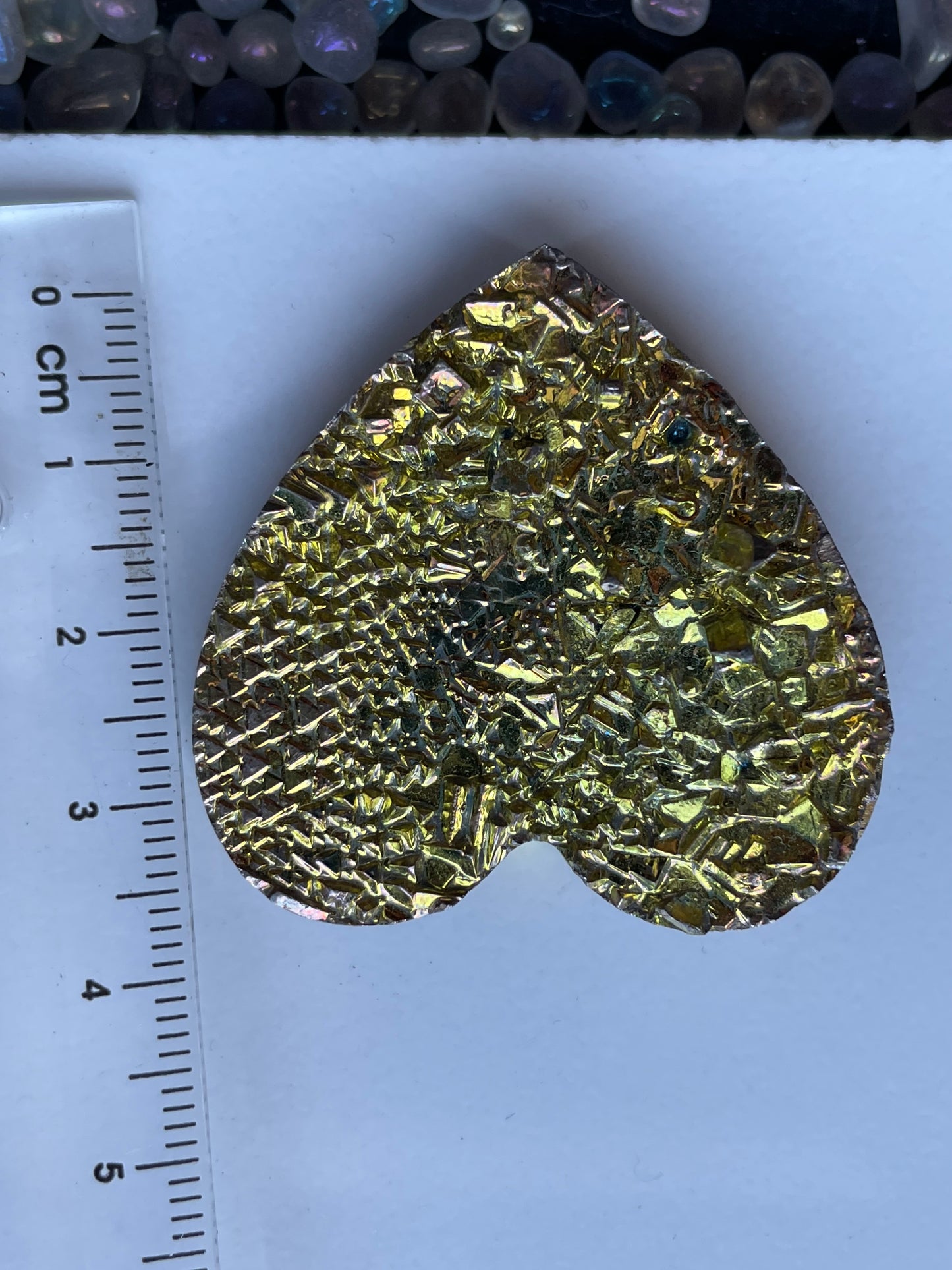 Gold Bismuth Crystal Heart Cut Out Metal Art