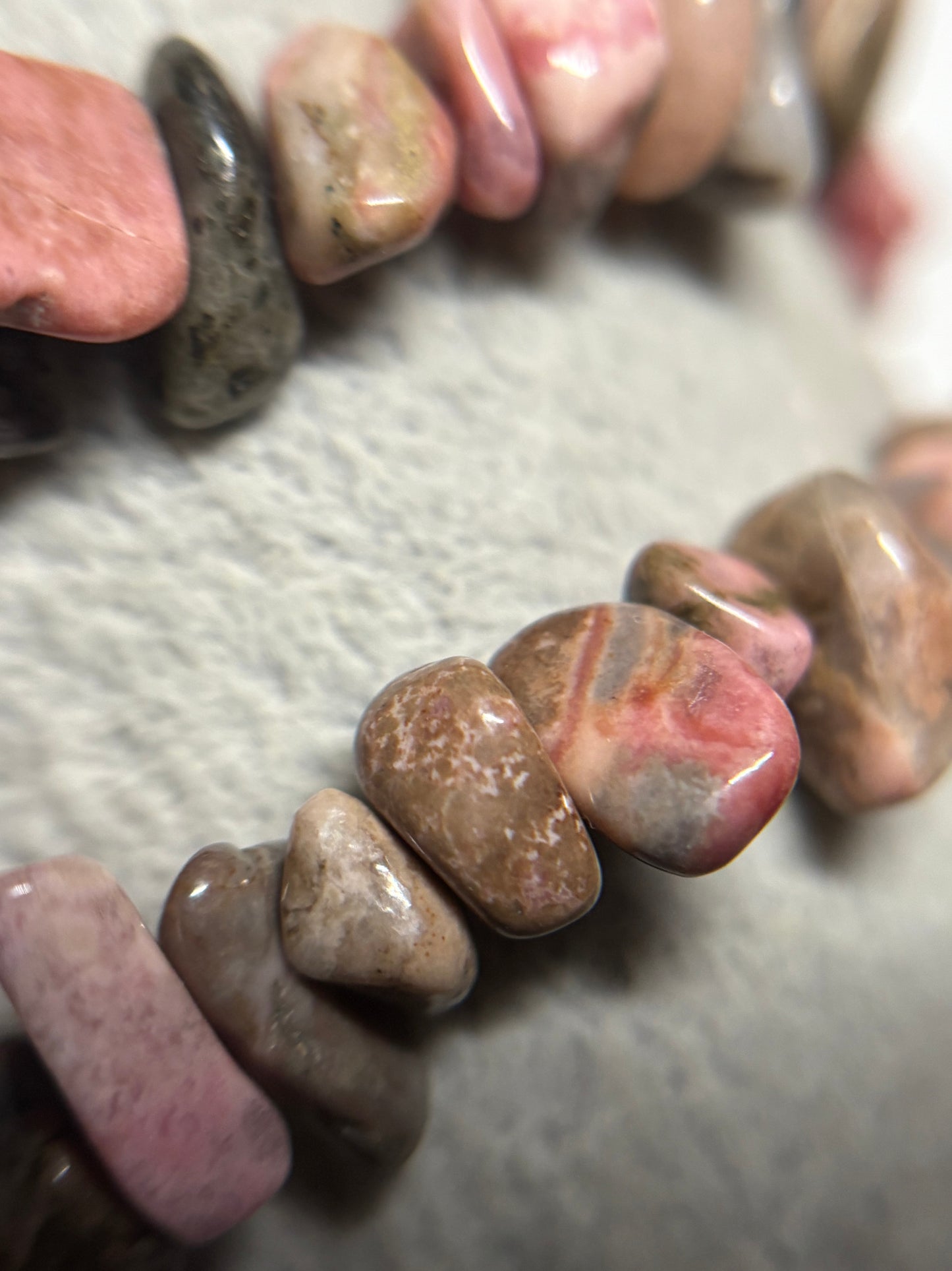 Rhodonite Rough Crystal Gemstone Stretch Bracelet
