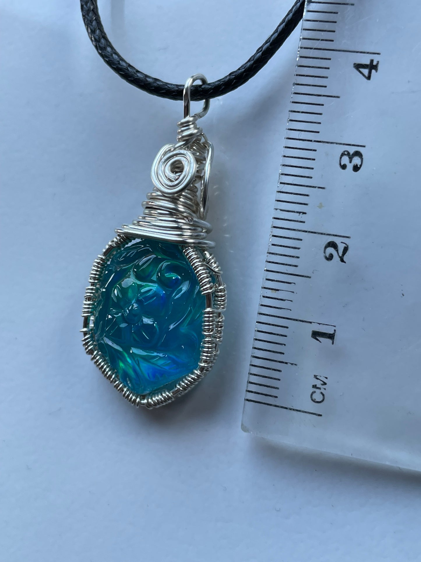 Carved Aurora Opal Doublet Crystal Gemstone - Wire Wrapped Necklace