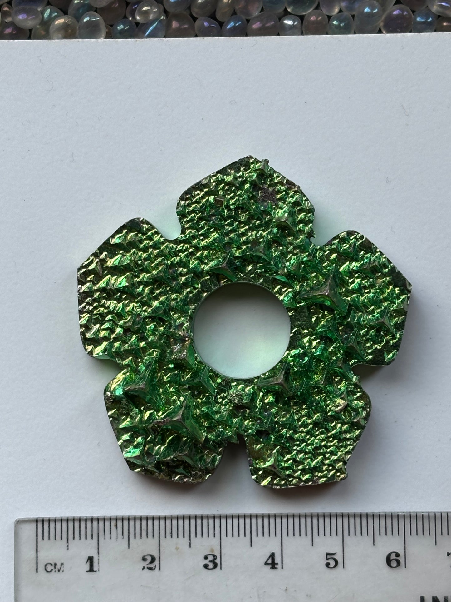 Green Bismuth Crystal Hippie Flower Slice Cut Out Sphere Holder