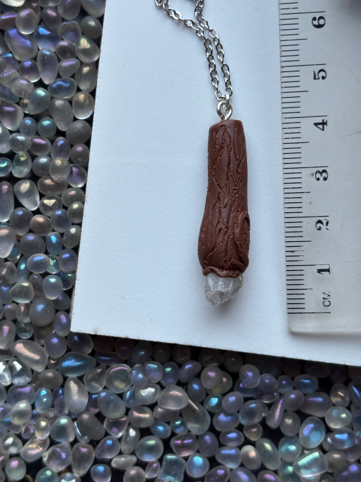 Scottish Quartz Crystal Gemstone Clay Wooden Wand Necklace (7)