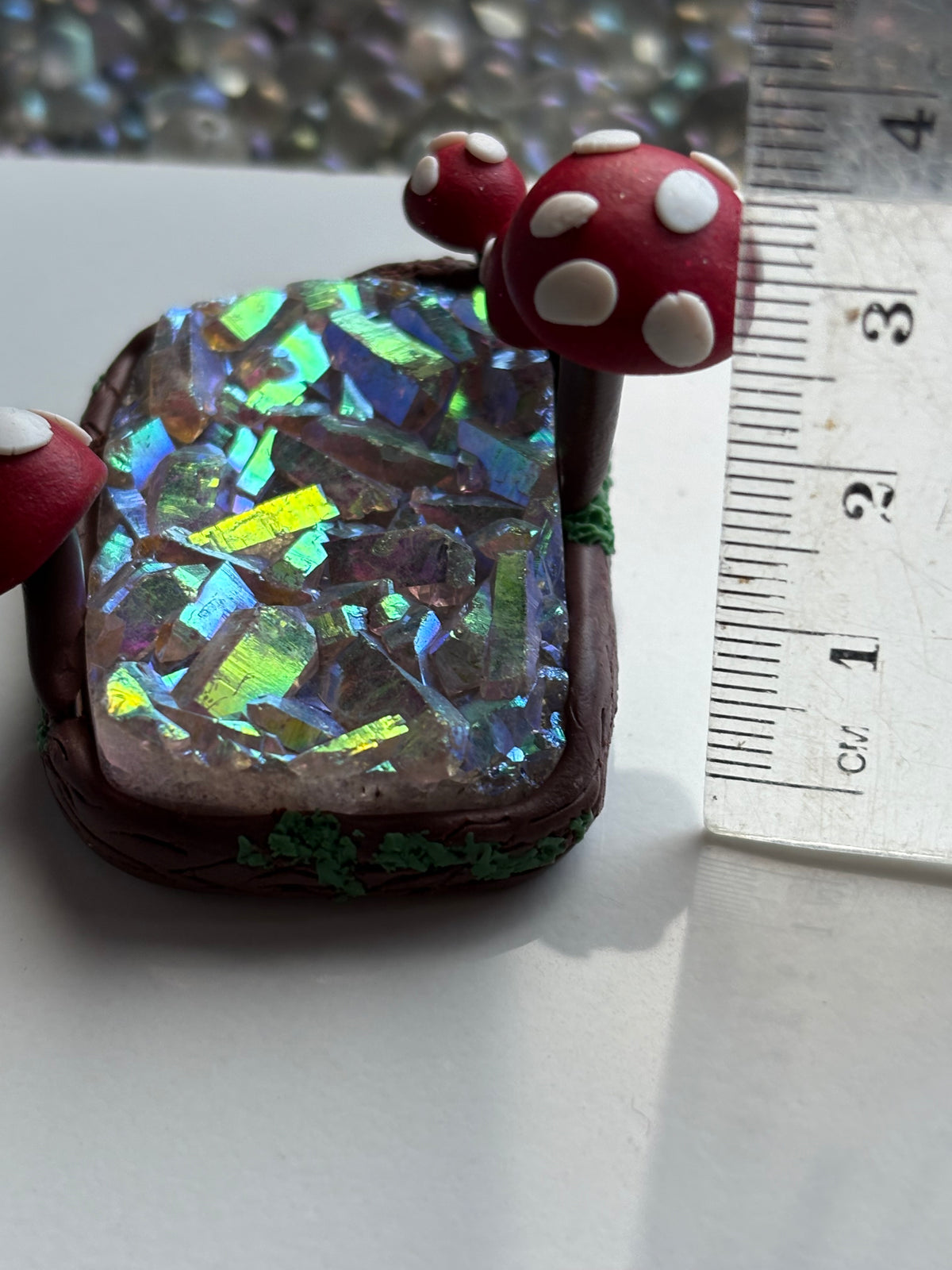 Aura Amethyst Crystal Gemstone Rectangular Cluster Mini Red Mushroom Garden (2)