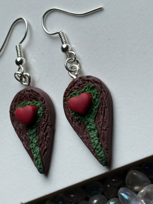 Enchanted Forest Red Glitter Heart Silver Earrings (1)