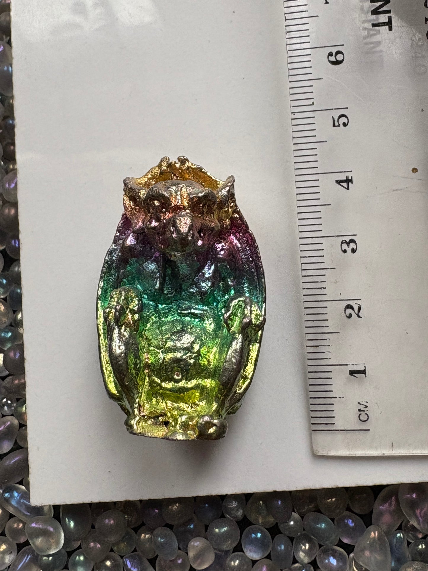 Rainbow Bismuth Crystal Gargoyle Metal Art Sculpture (1)