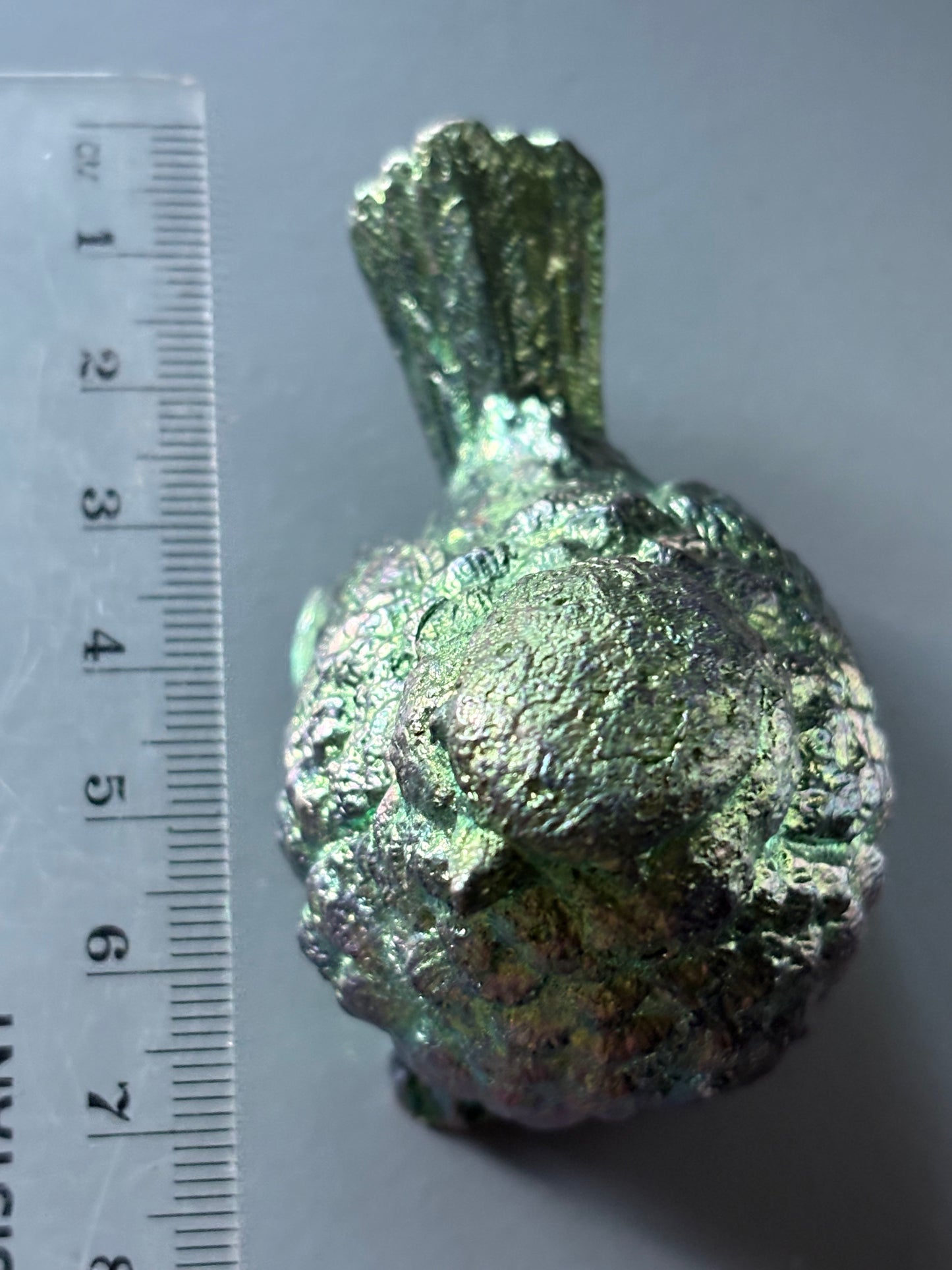 Teal Bismuth Crystal Wren Song Bird Metal Art Sculpture