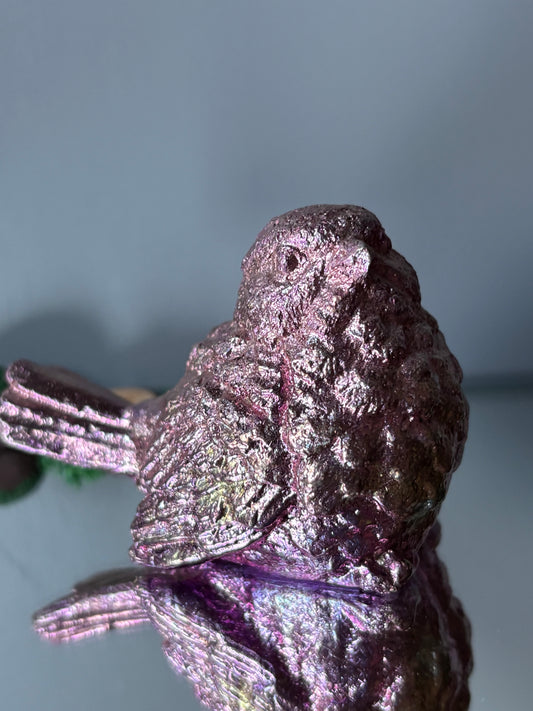 Pink Bismuth Crystal Wren Song Bird Metal Art Sculpture (2)