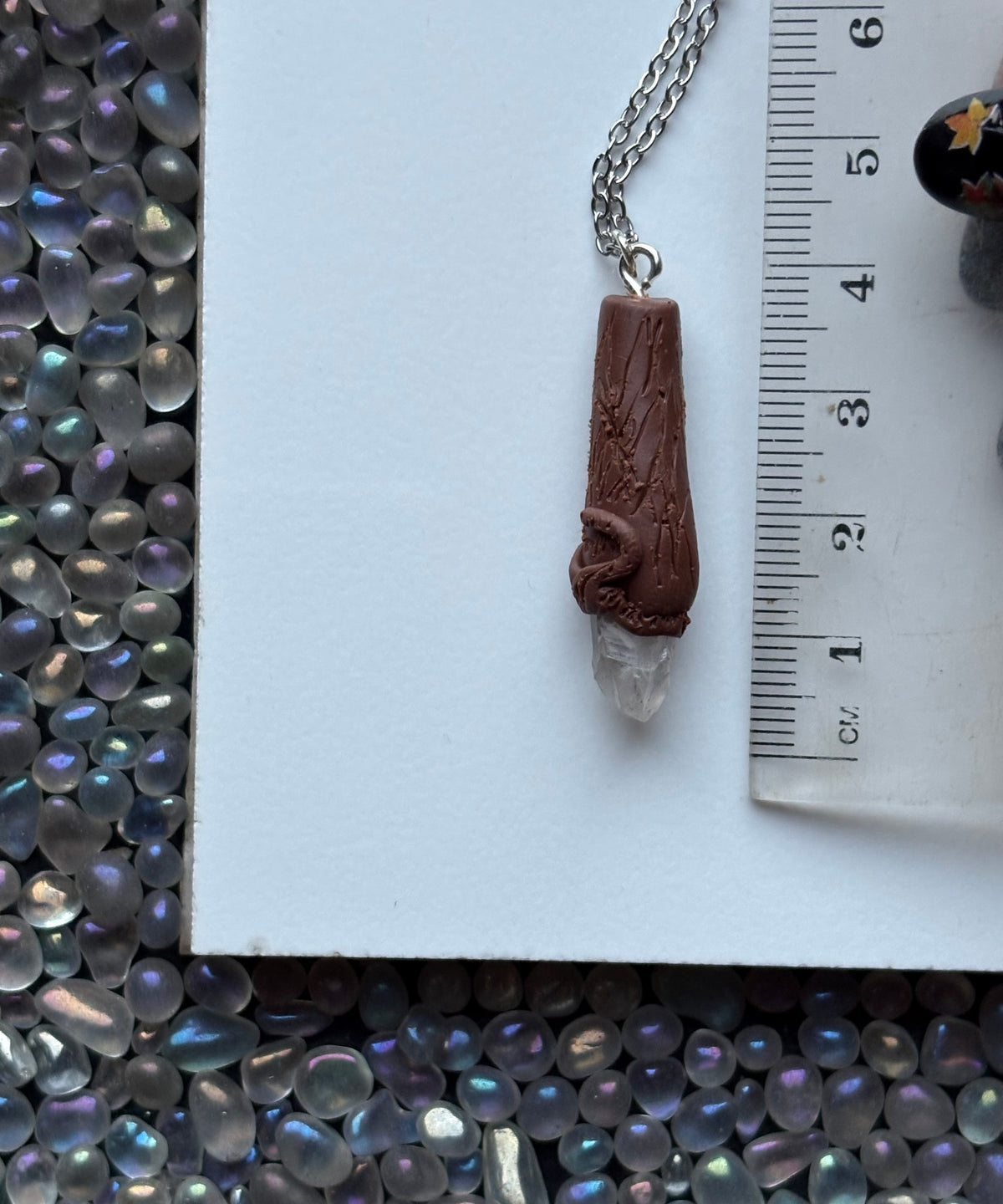 Scottish Quartz Crystal Gemstone Clay Wooden Wand Necklace (2)