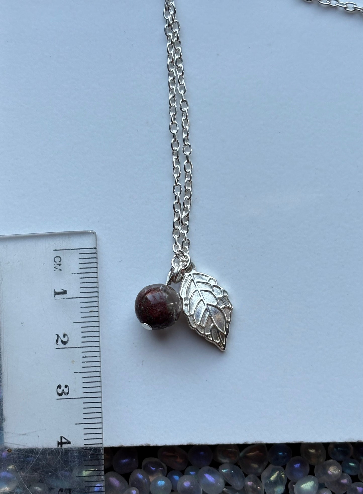 Garden Quartz Gemstone Crystal Silver Leaf Charm Necklace