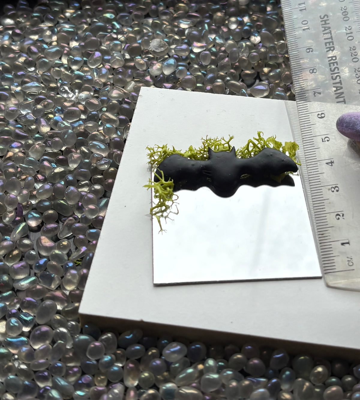 Enchanted Real Moss Black Bat Art Mini Mirror Sticker Tile