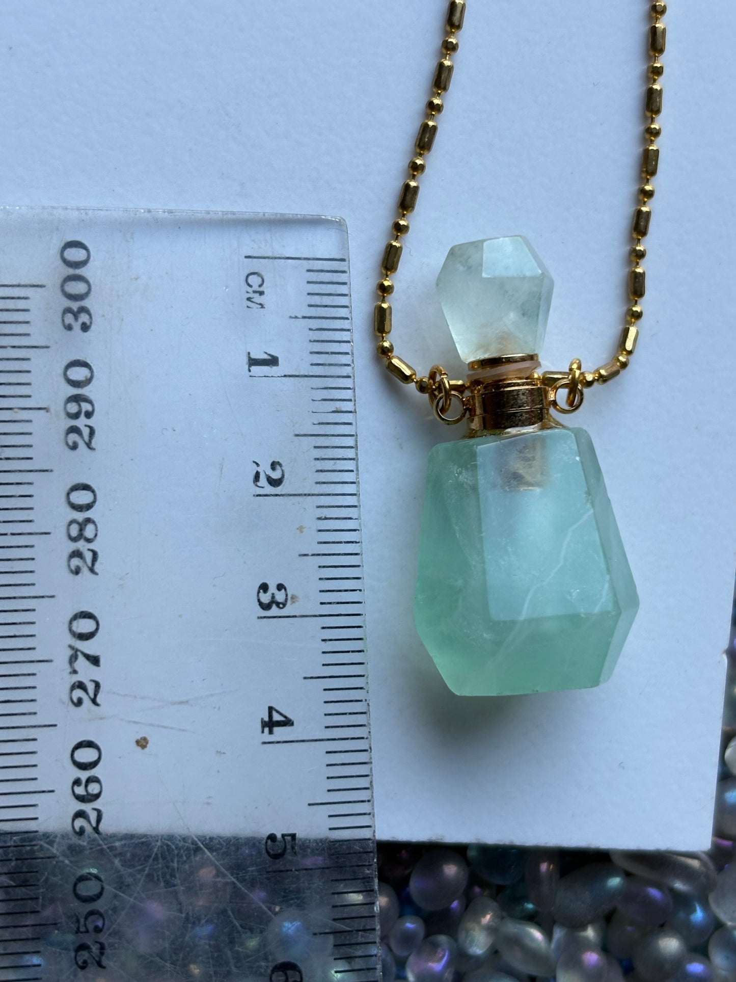 Fluorite Crystal Gemstone Aromatherapy Perfume Bottle Pendant Necklace