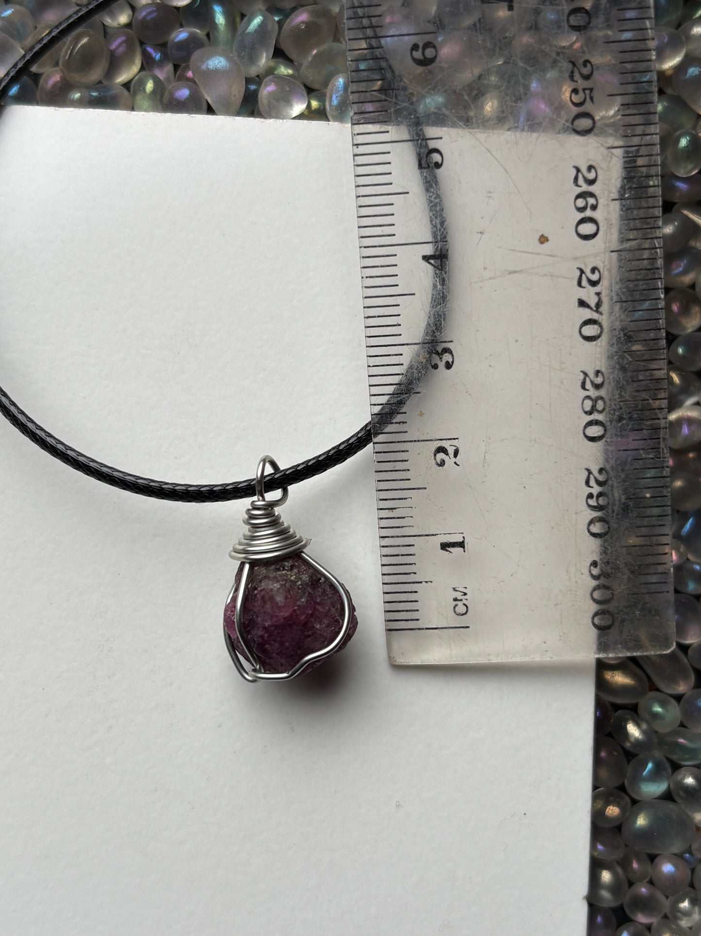 Ruby Rough Gemstone Crystal Wire Wrap Silver Necklace