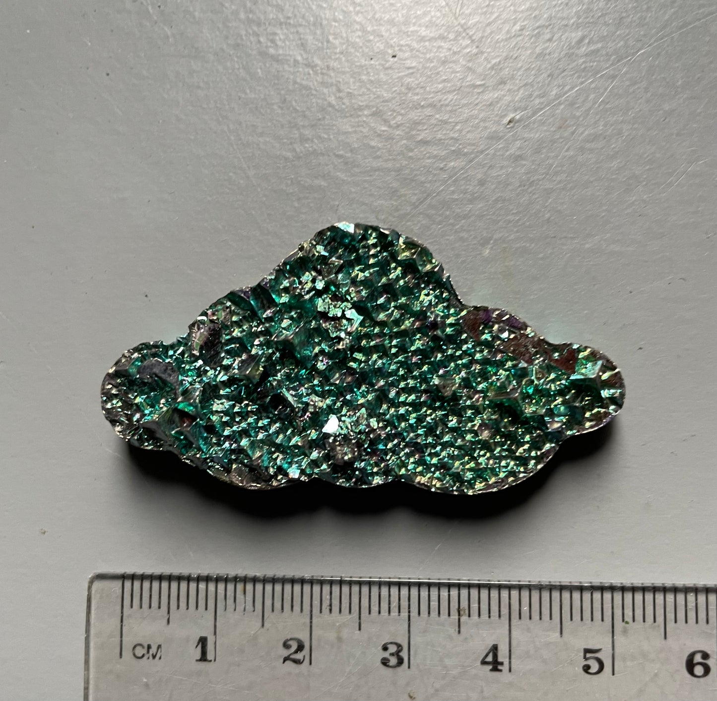 Teal Bismuth Crystal Cloud Cut Out Metal Art