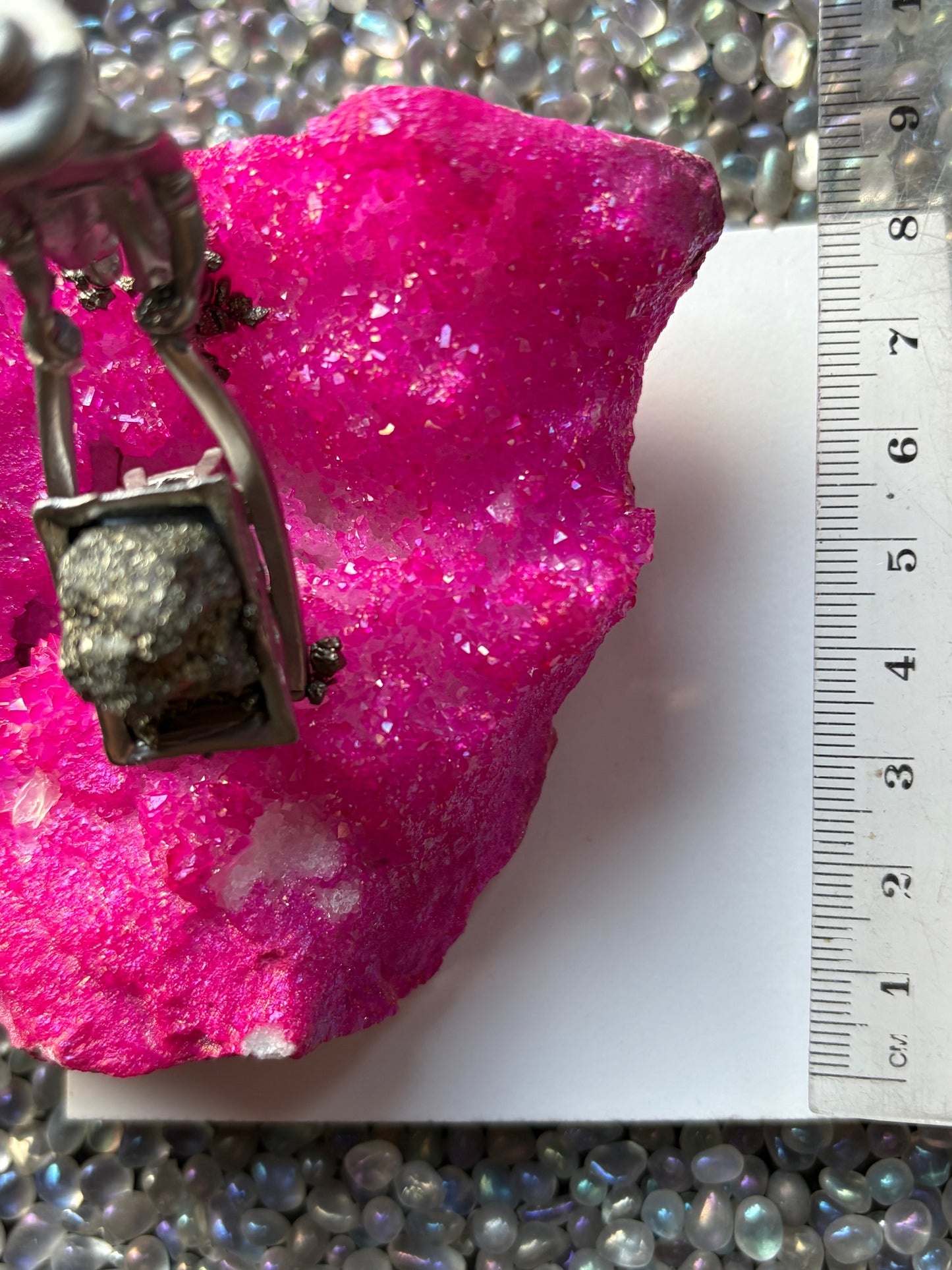 Hot Pink Aura Quartz & Pyrite Crystal Gemstone Miner Cluster - Large