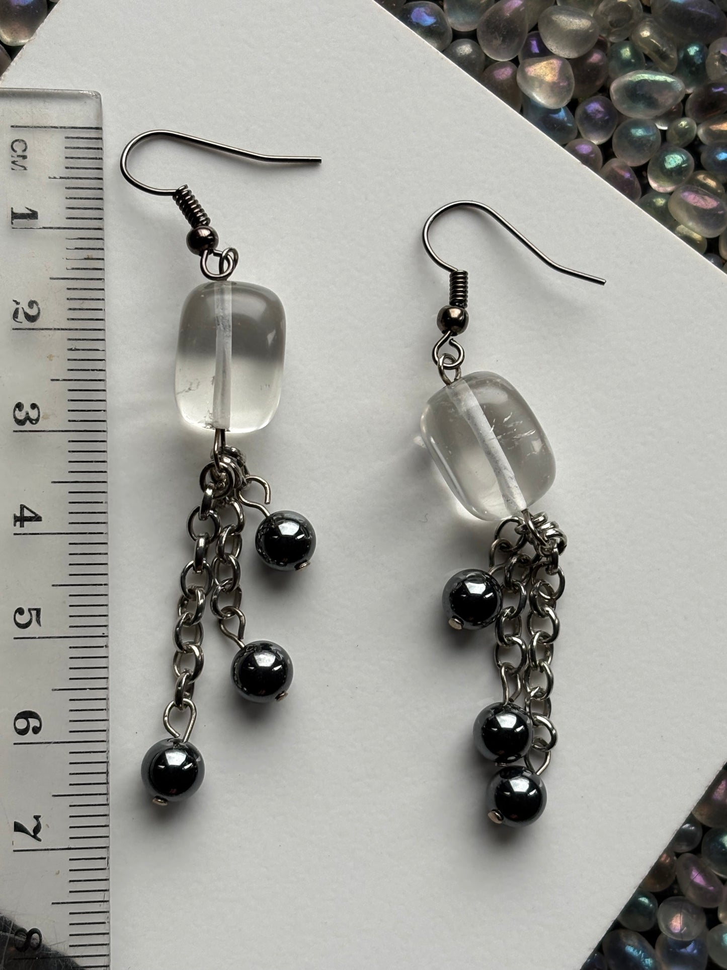 Quartz cube & Hematite Crystal Gemstone Black Earrings