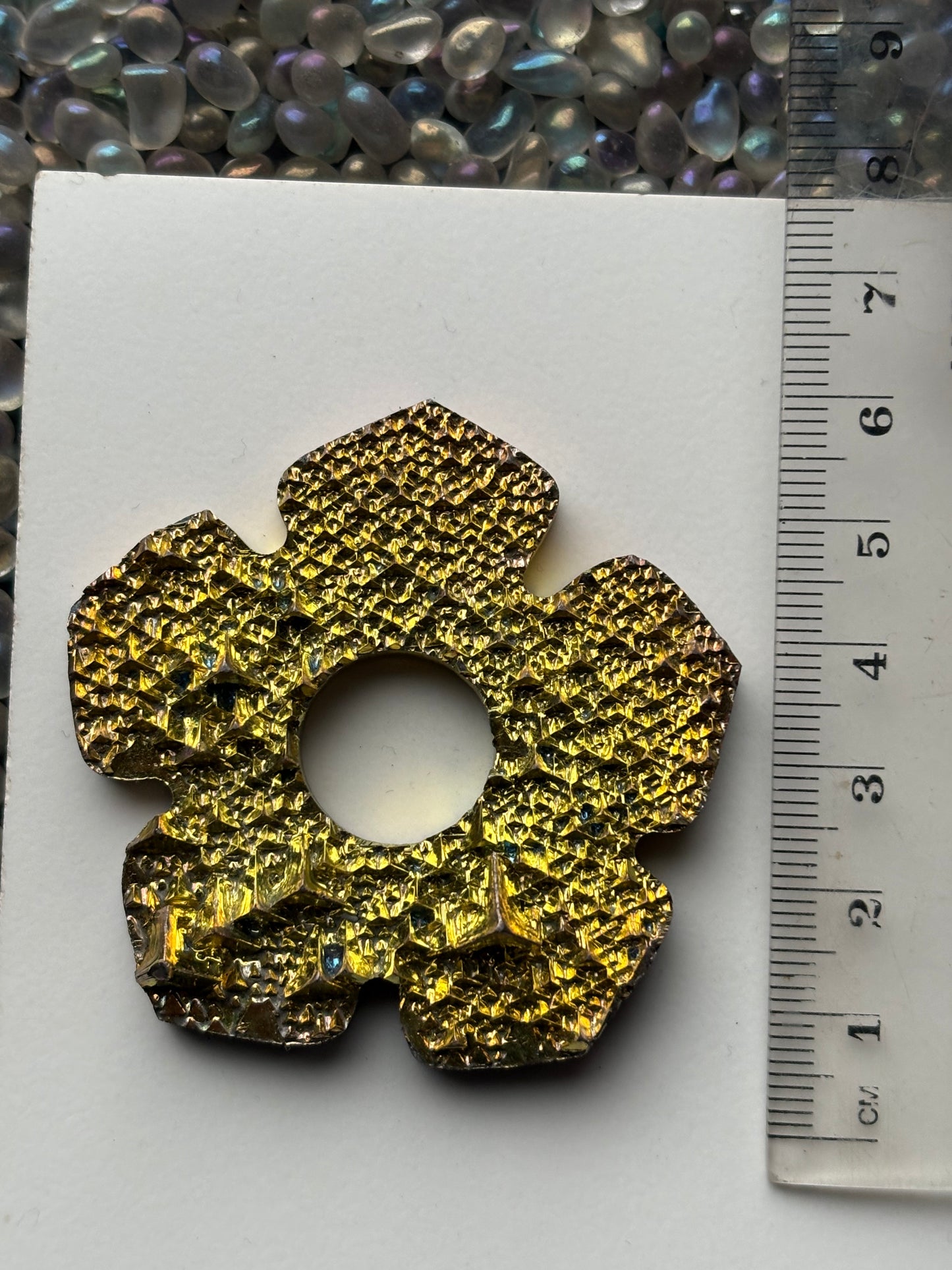 Gold Bismuth Crystal Hippie Flower Slice Cut Out Sphere Holder