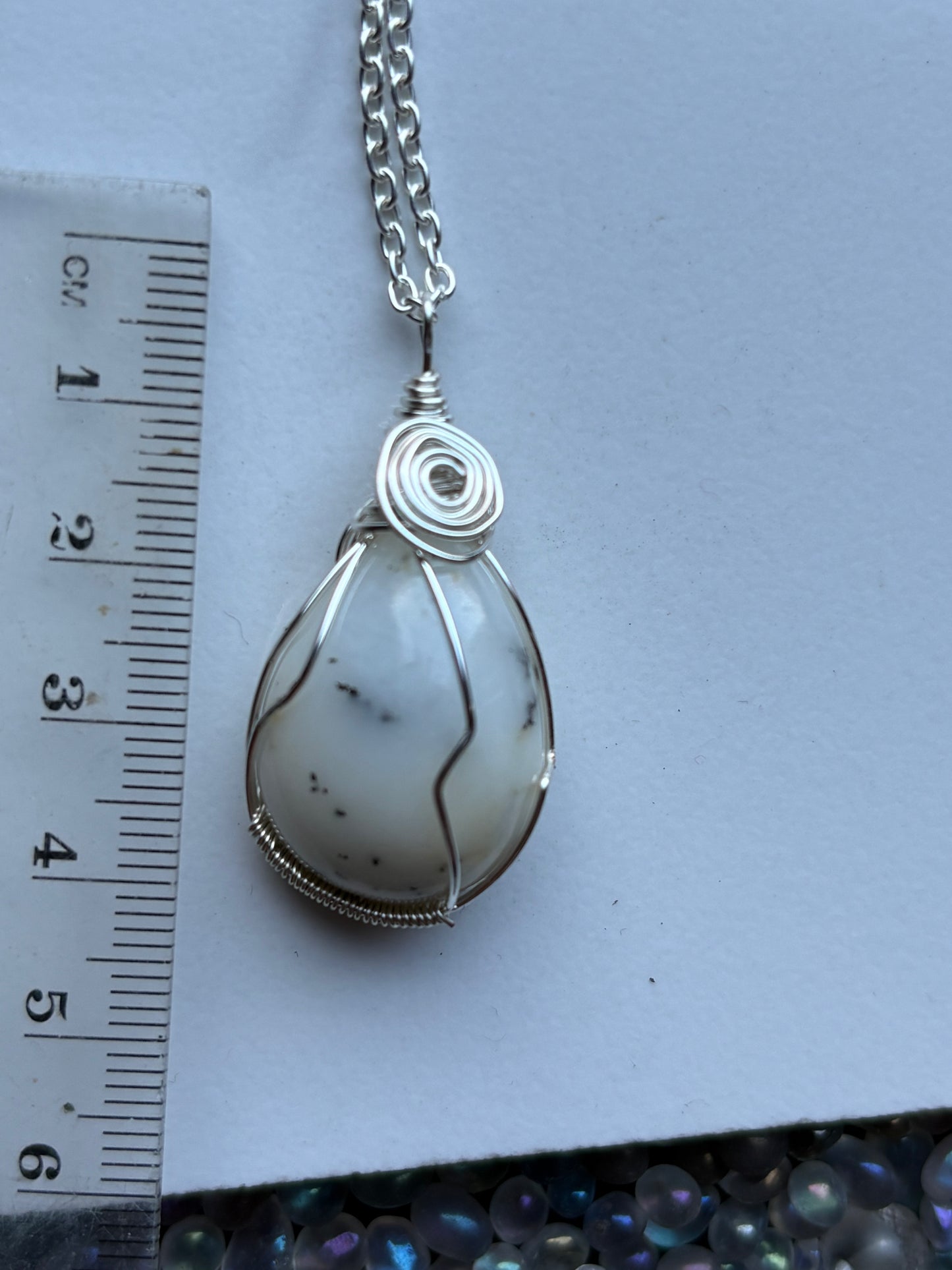 Dendritic Opal Agate Crystal Gemstone Wire Wrapped Silver Necklace (2)