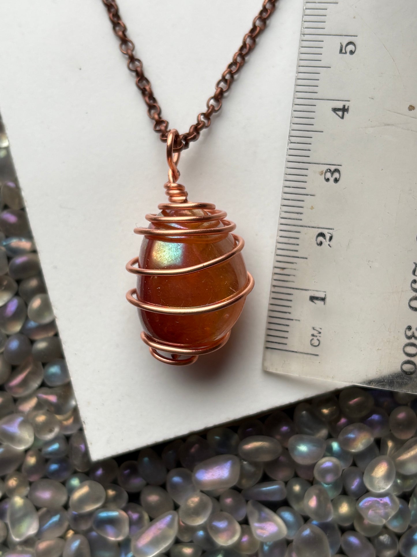Tangerine Aura Quartz Gemstone Crystal Spiral Copper Wire Necklace