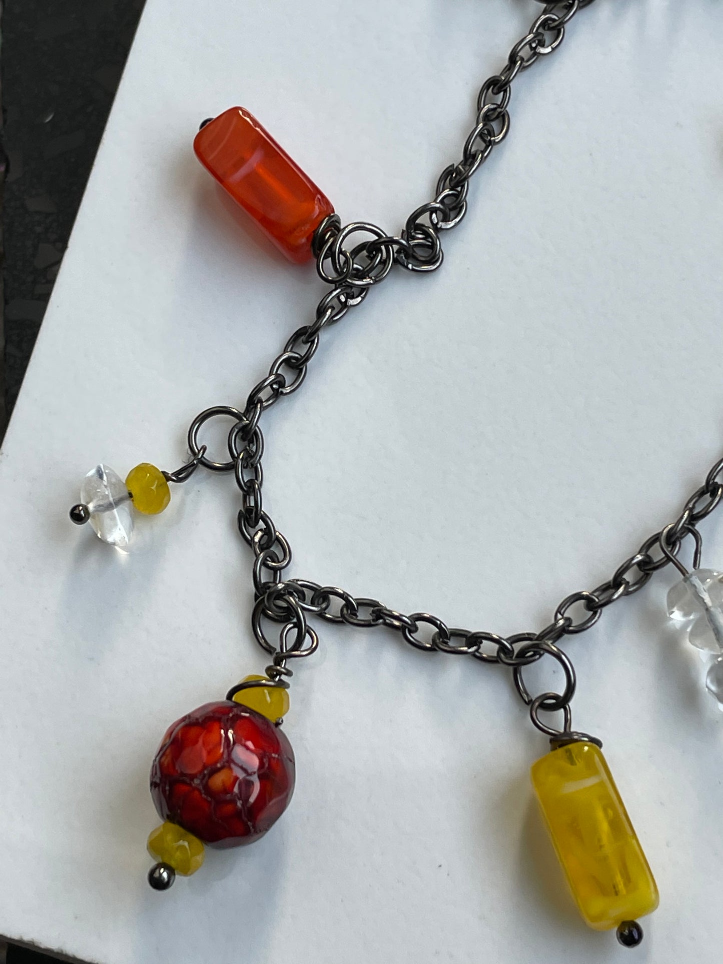Yellow Quartz Fire Agate Crystal Gemstone Lampwork Charm Bracelet