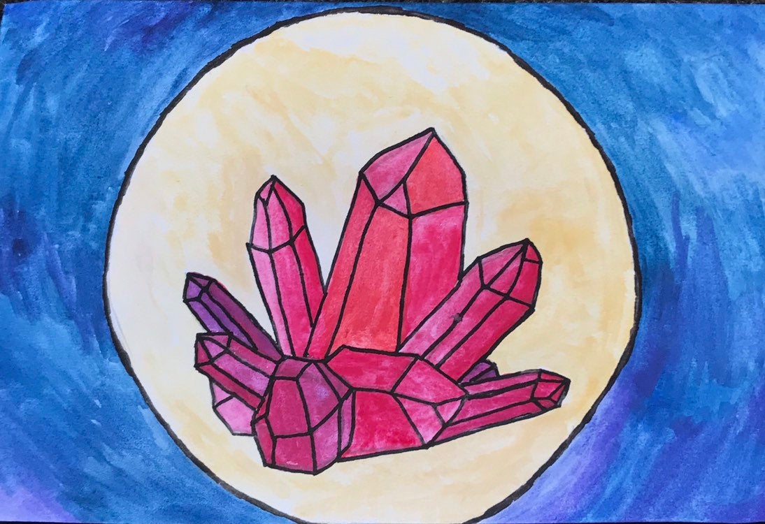 Full moon Red Garnet Crystal - Watercolour Original Unframed