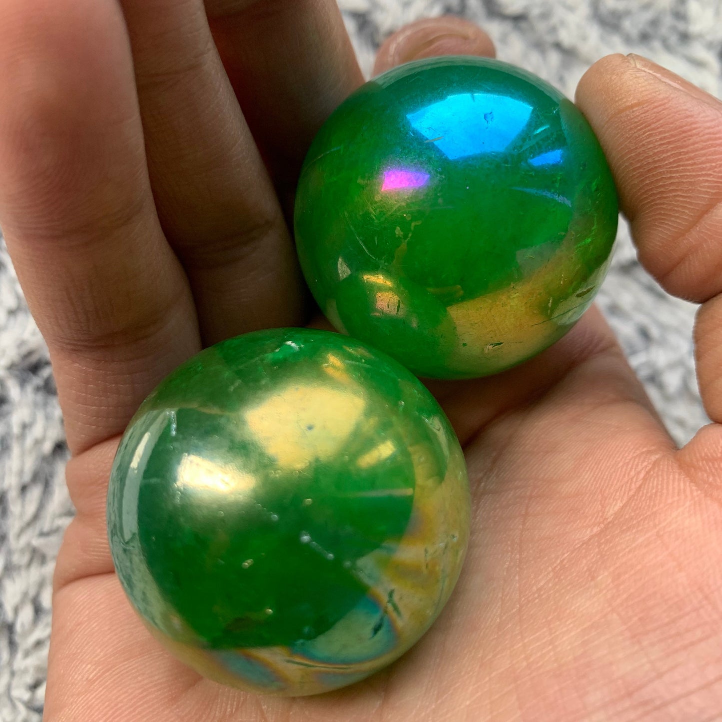 Apple Green Aura Quartz Crystal Gemstone Sphere - Medium