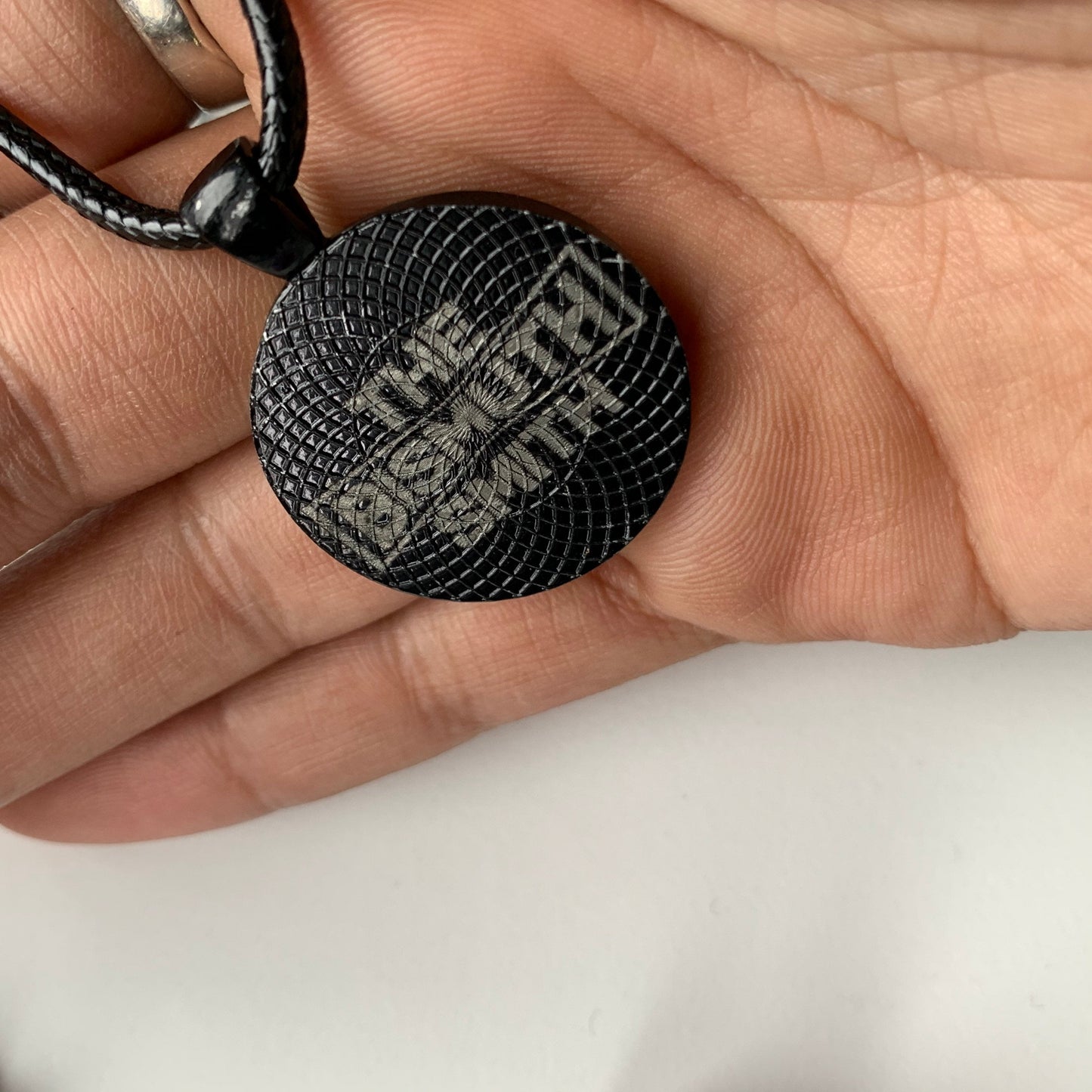 Rainbow Bismuth Crystal Metal Art Cord Necklace - Circle