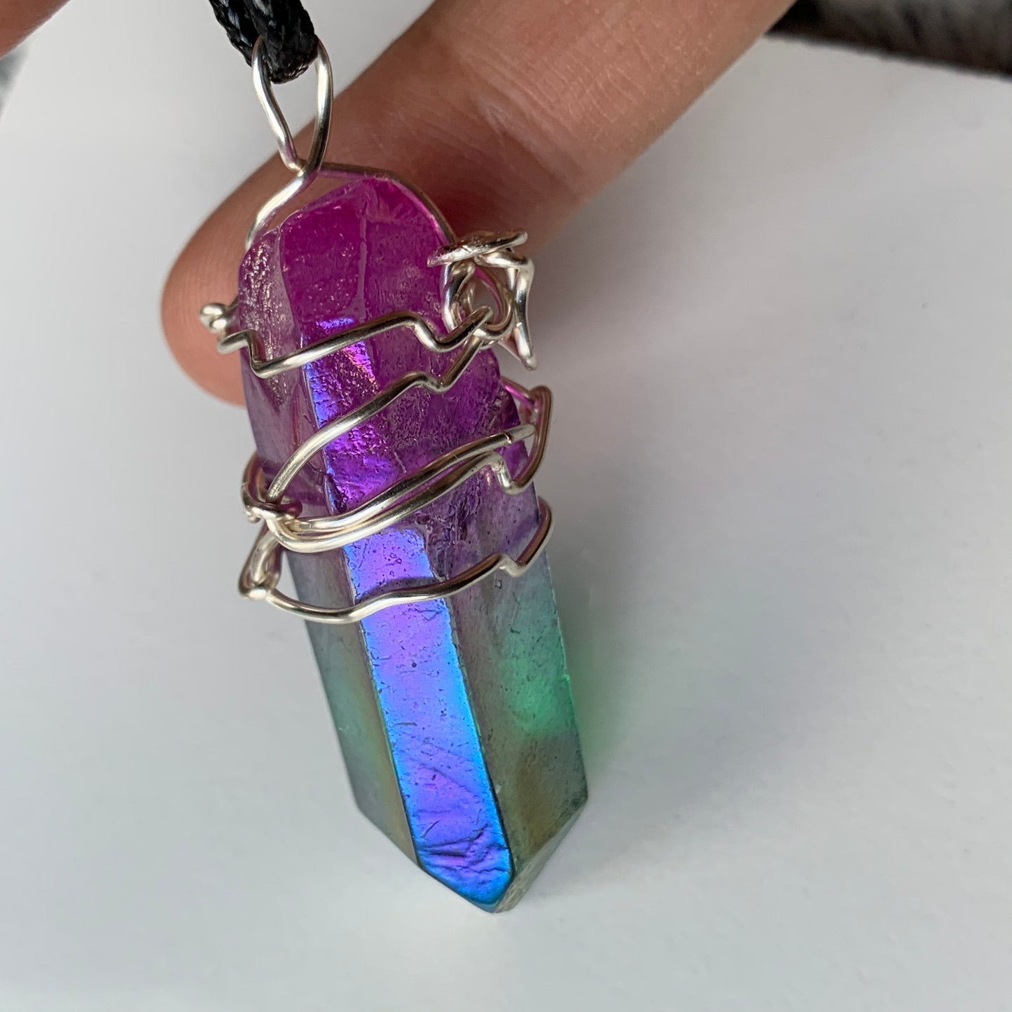 Watermelon Aura Hybrid Quartz Crystal Gemstone Wire Wrapped Necklace