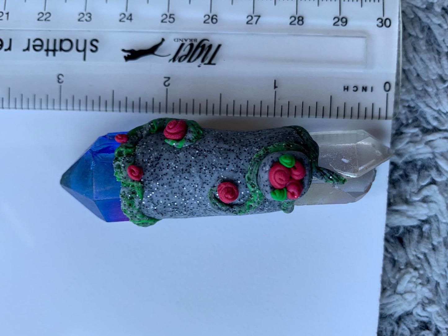 Blue / Angel / Opal Aura Quartz Crystal Gemstone Granite Rose Flower Clay Wand - Scottish Rose