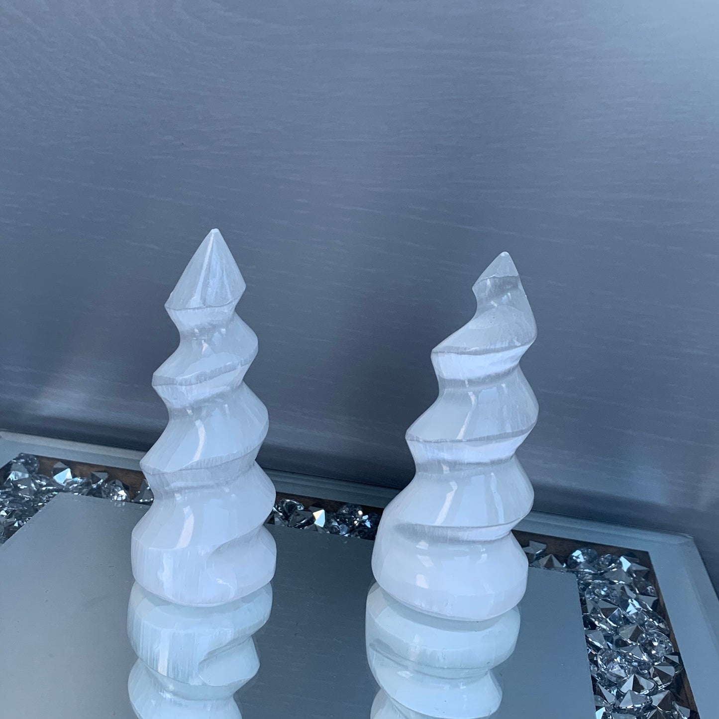 Selenite Satin Spar Gemstone Crystal Unicorn Spiral Tower Point