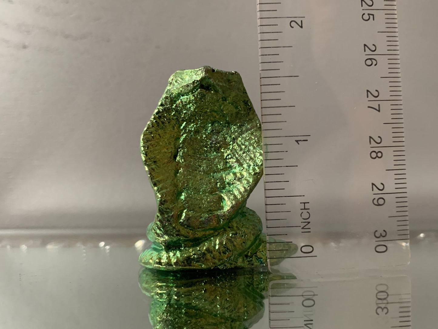 Green Bismuth Crystal Cobra Snake Metal Art Sculpture