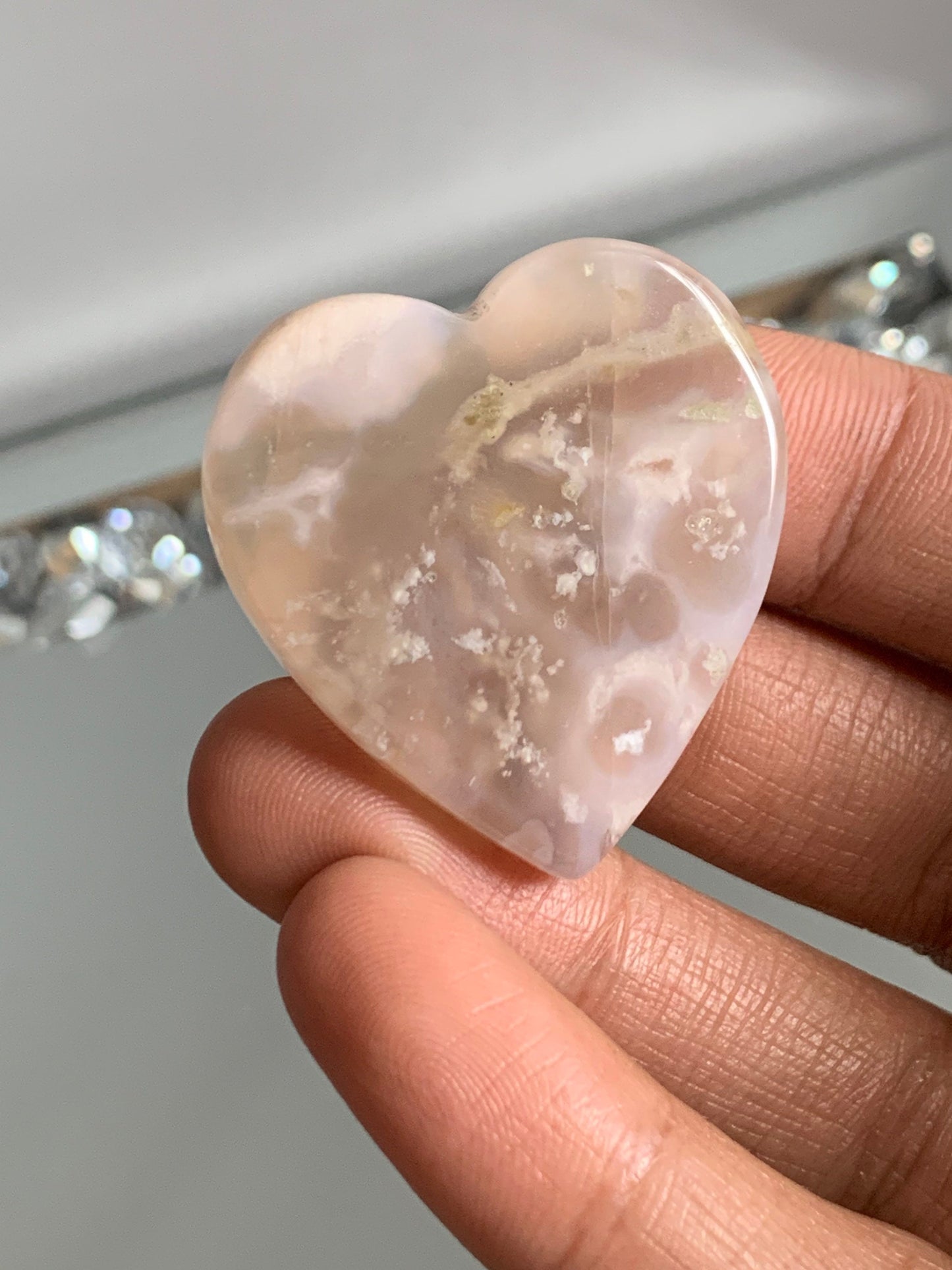 Flower Cherry Blossom Agate Crystal Gemstone Heart Carving (1)