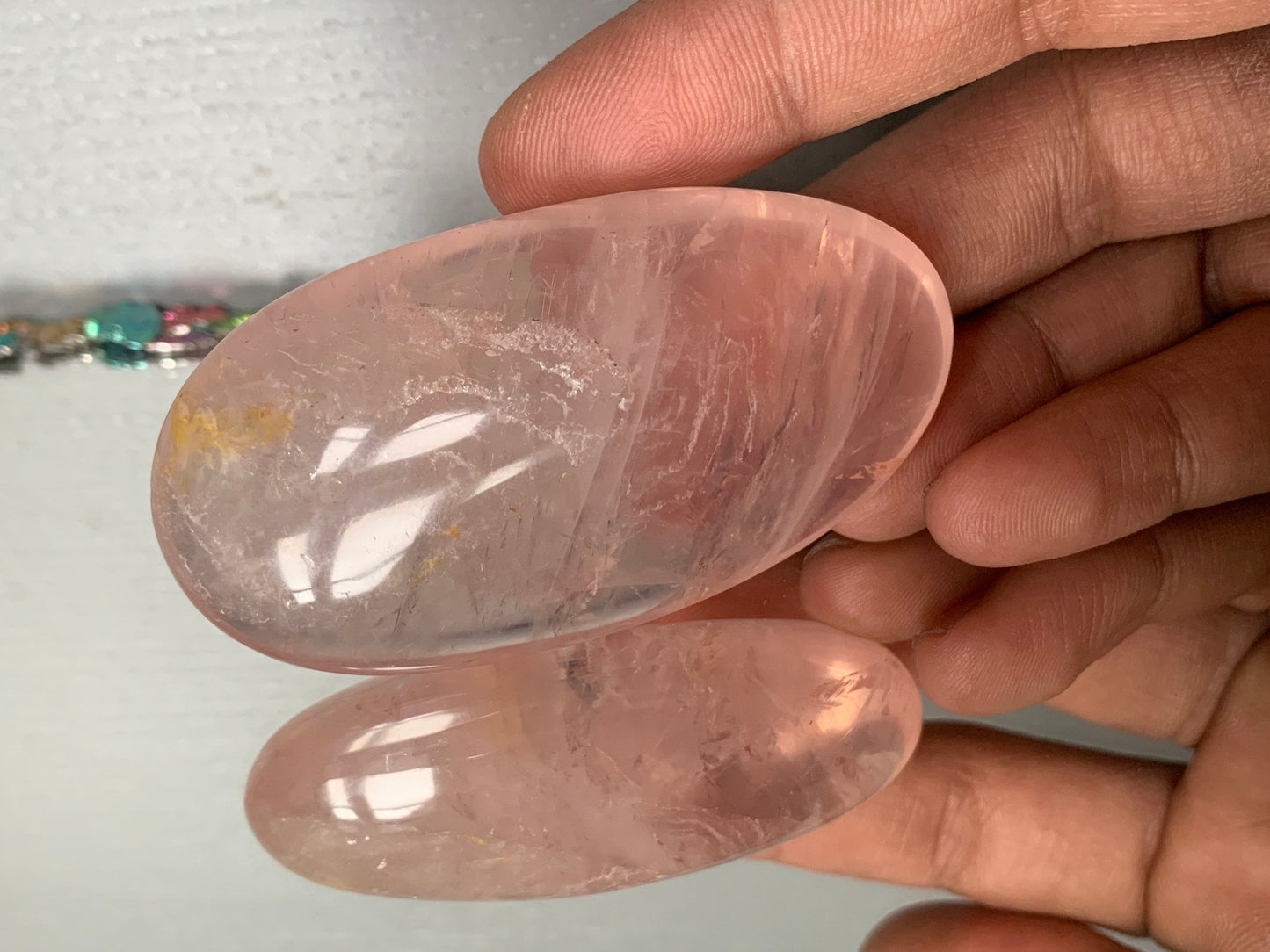 Star Rose Quartz Crystal Gemstone - Palm Stone - long (1)
