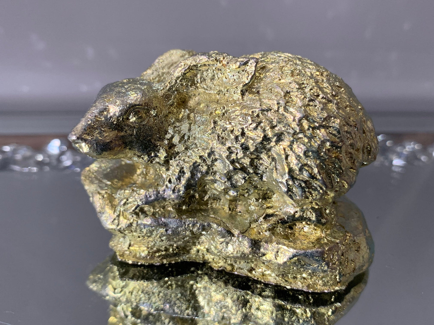 Gold Bismuth Crystal Bunny Rabbit Metal Art Sculpture