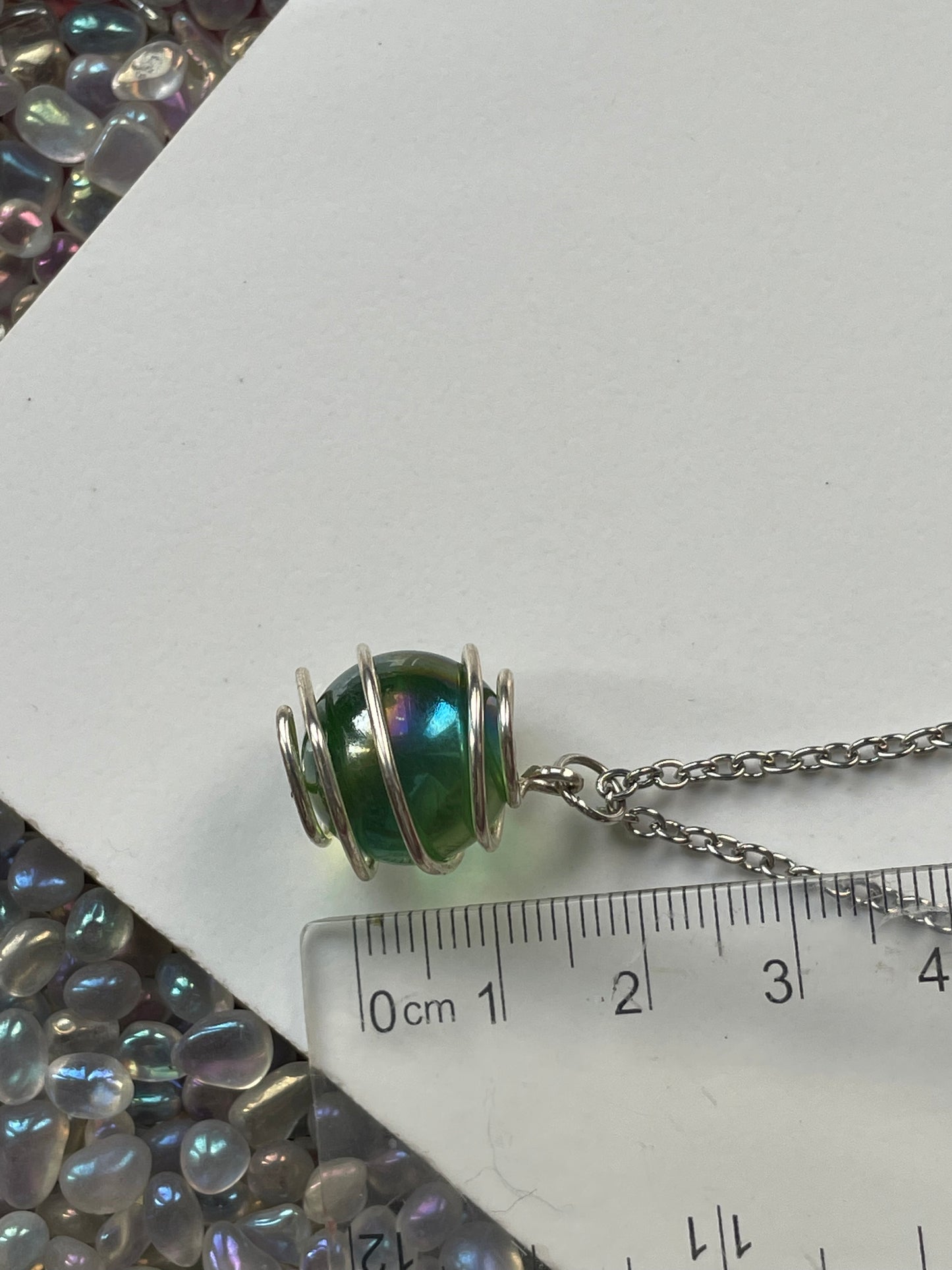 Apple Green Rainbow Aura Quartz Crystal Gemstone Silver Spiral Necklace