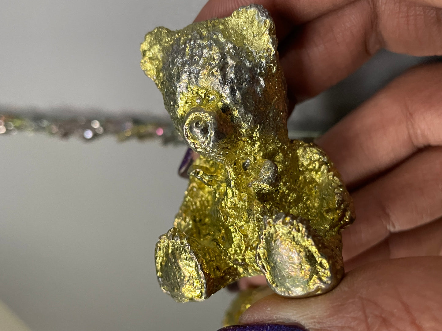 Gold Bismuth Crystal Teddy Bear Metal Art Sculpture