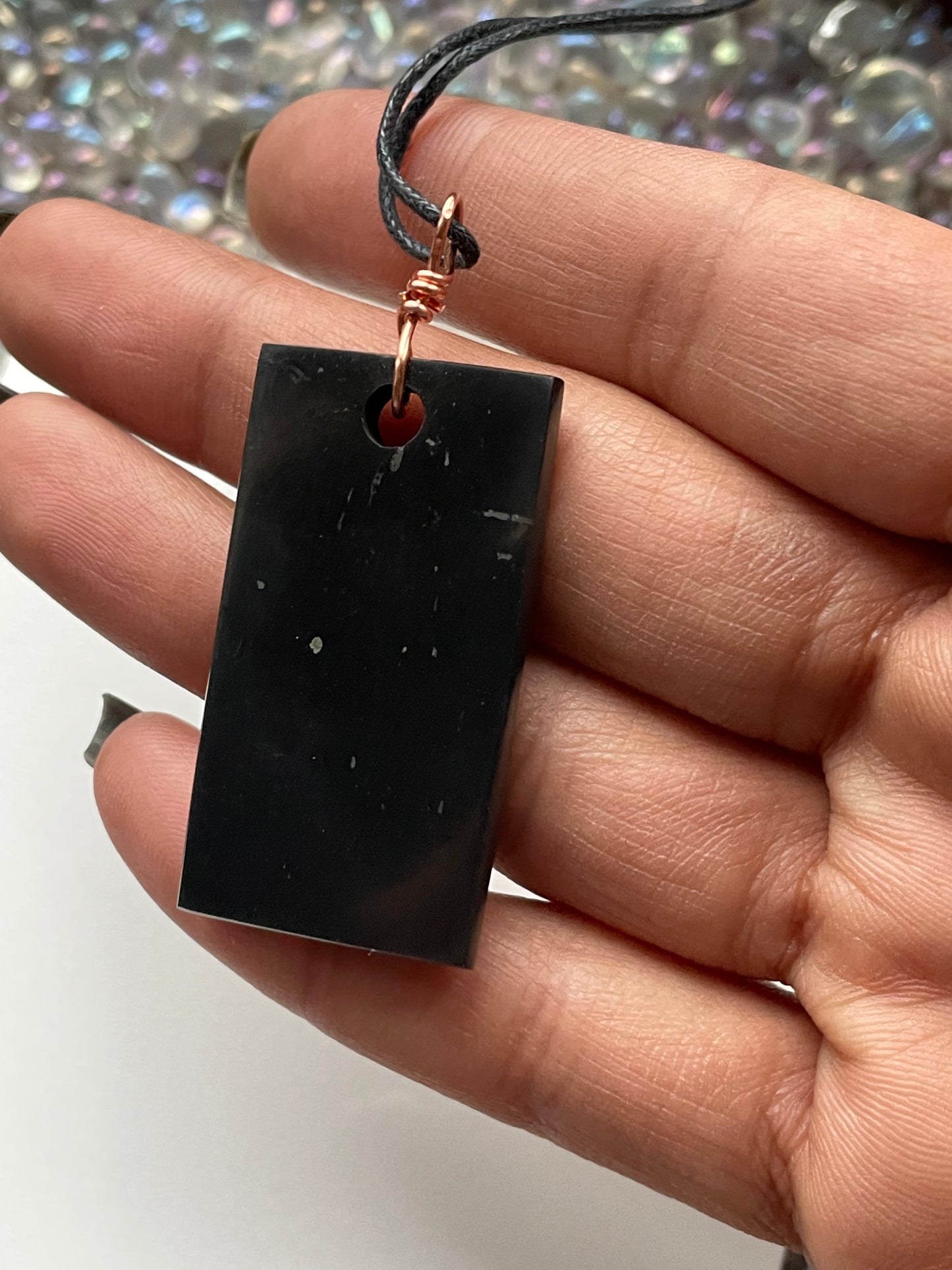 Shungite Gemstone Crystal Rectangular Chunk - Cord Necklace