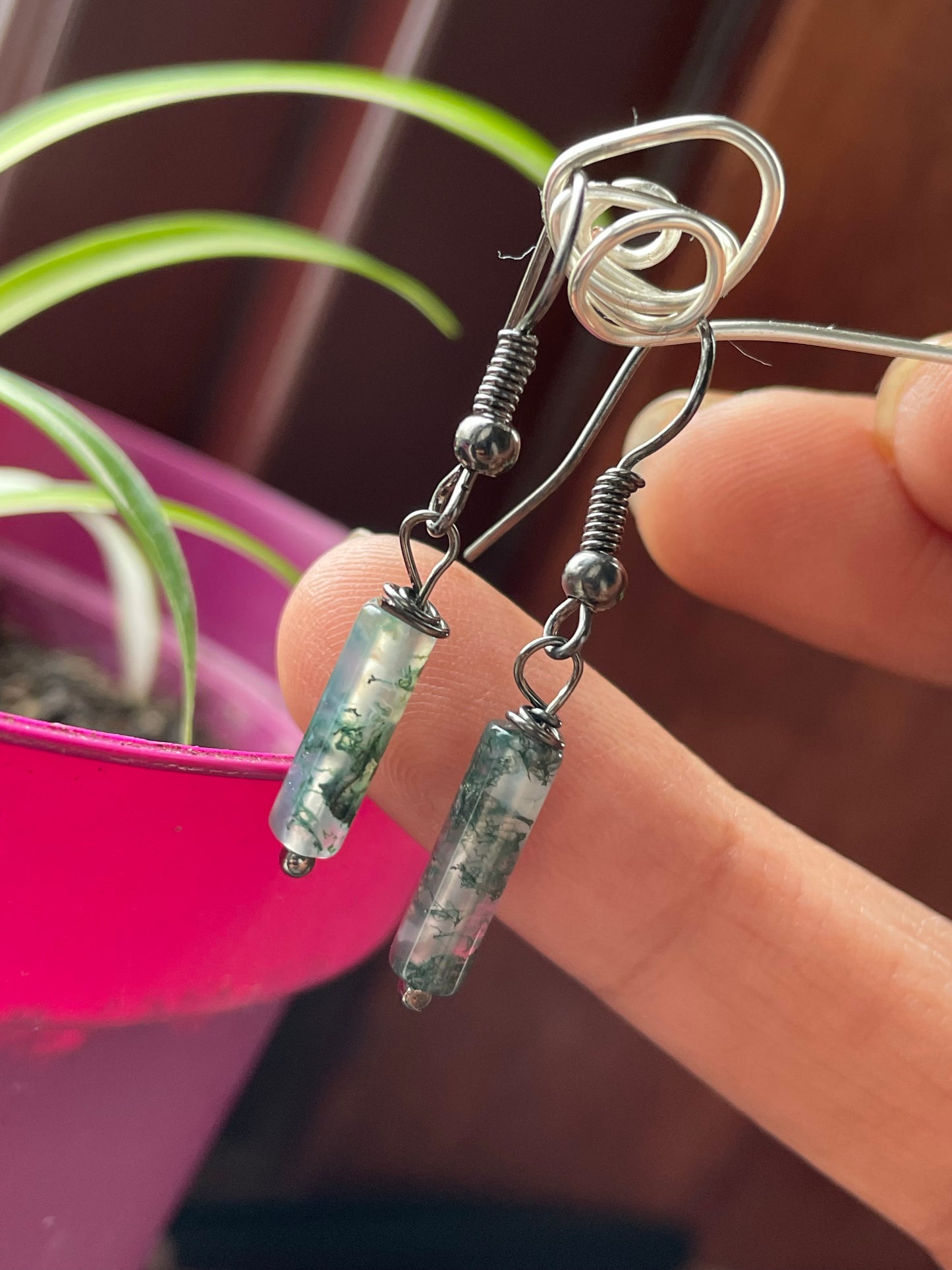 Moss Agate Crystal Gemstone Earrings