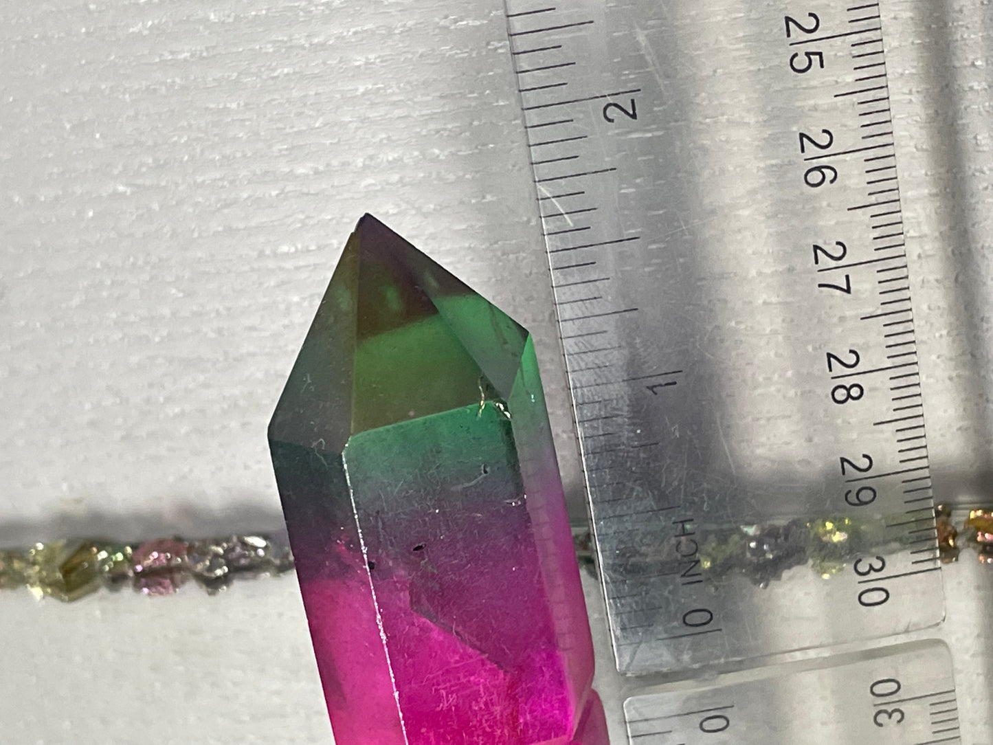 Watermelon Green Pink Aura Quartz - Crystal Gemstone Tower Point - Small (c)