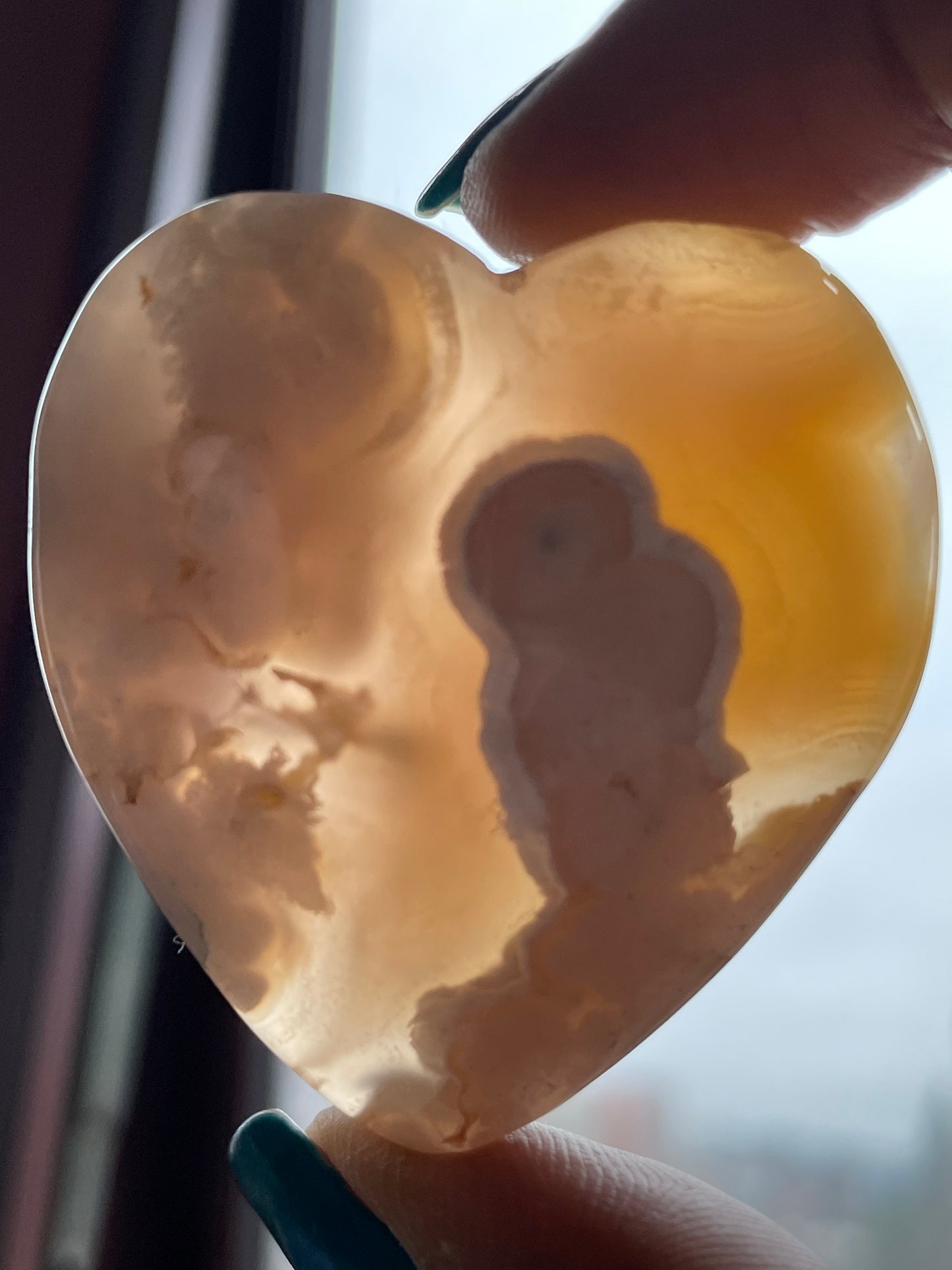 Flower Cherry Blossom Agate Crystal Gemstone Heart Carving (3)