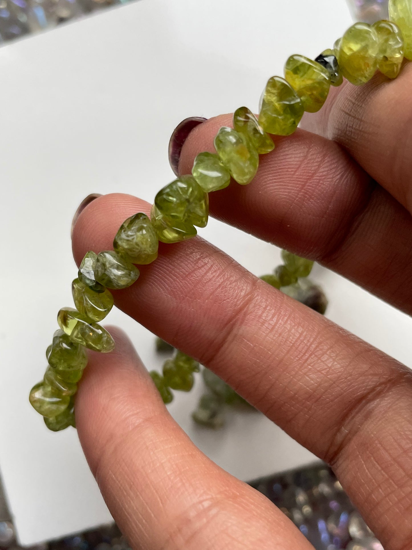 Peridot rough crystal gemstone stretch bracelet