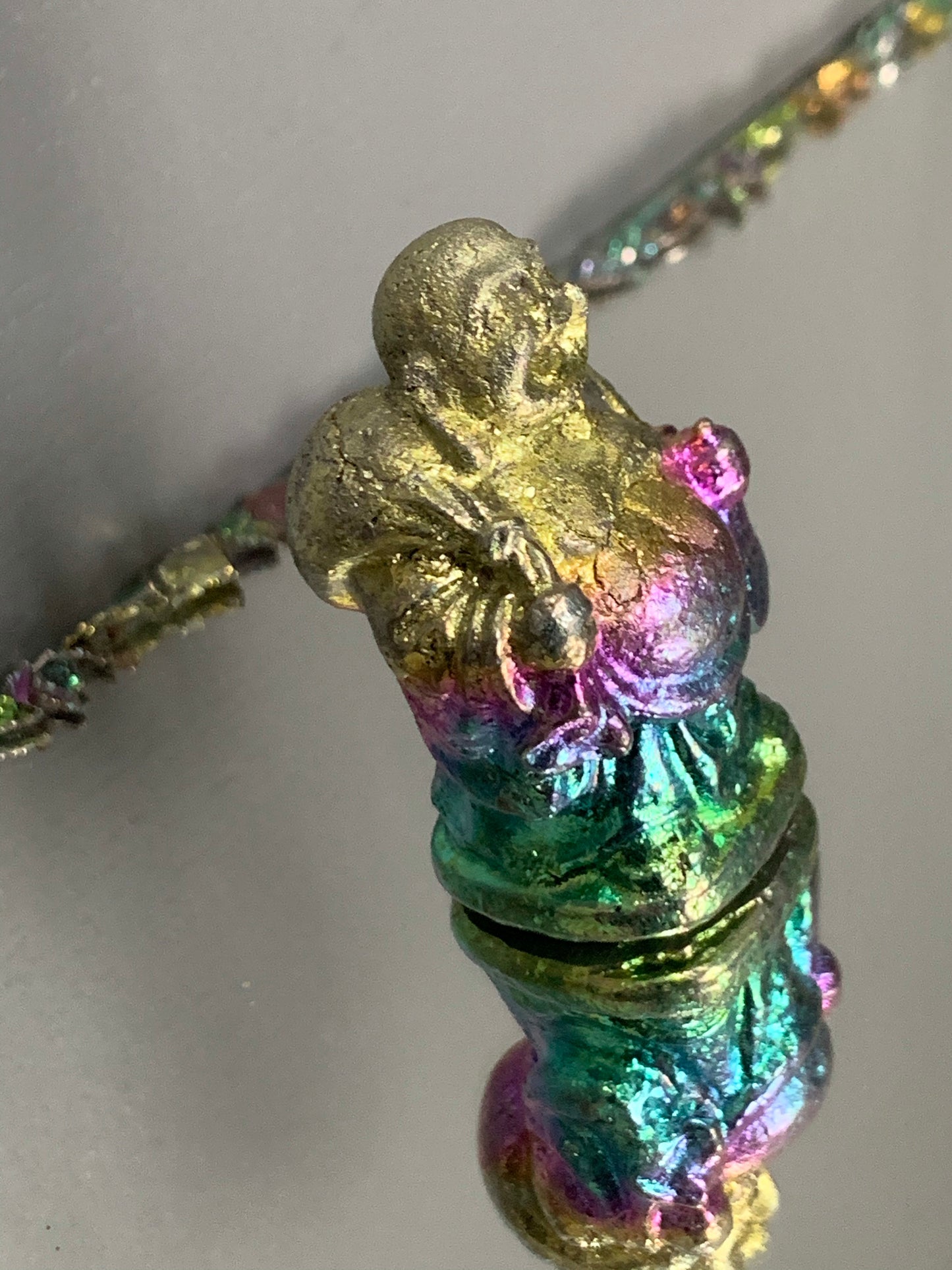 Rainbow Bismuth Crystal Travelling Buddha Metal Art Sculpture